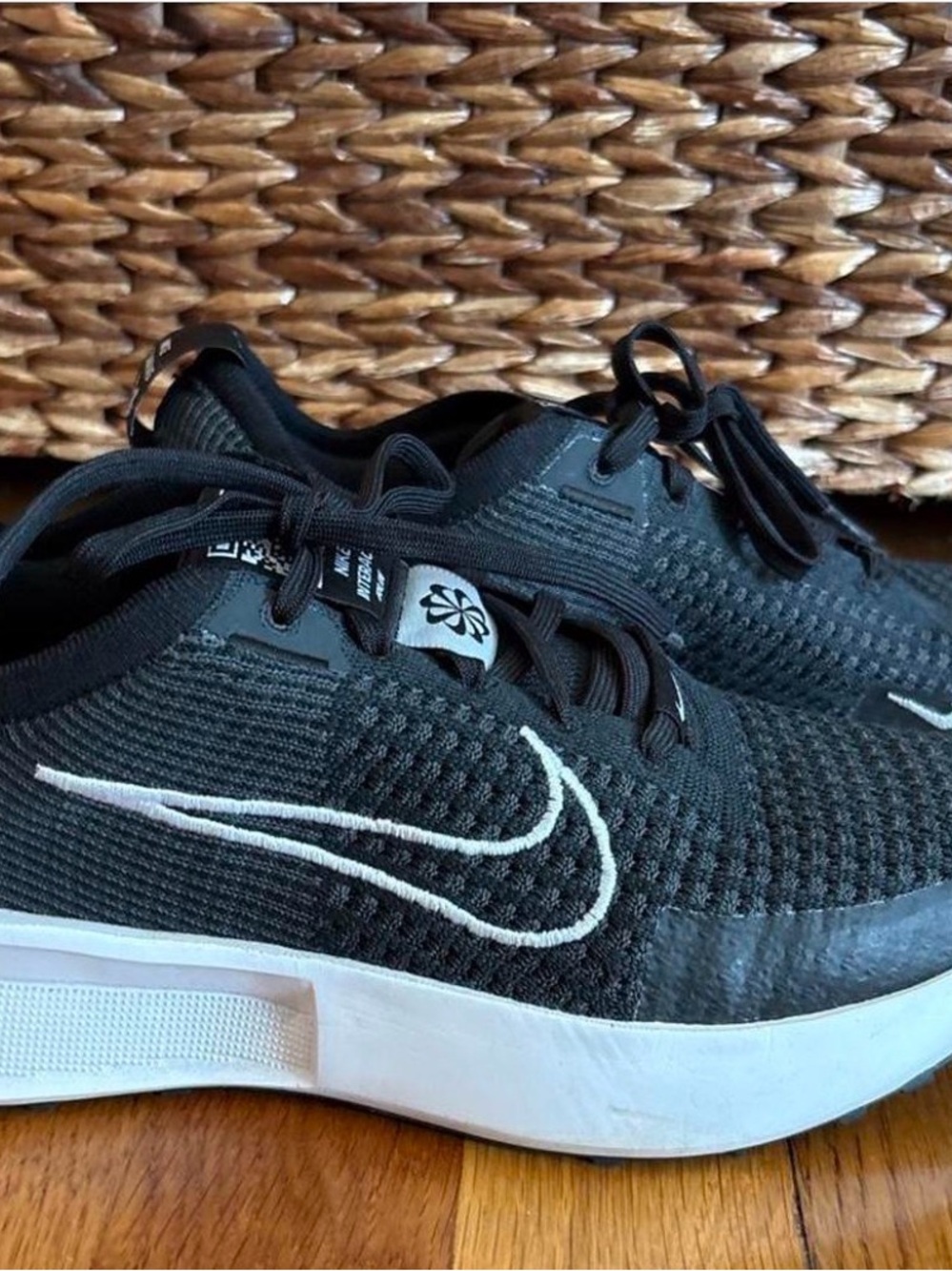 Nike Women’s Black Flyknit Running Shoes with White Swoosh
